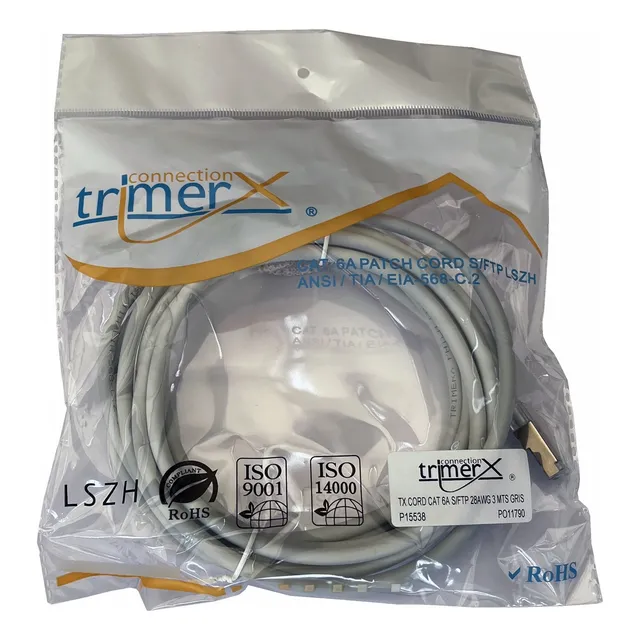 Patch Cord Cat6a 3 Metros / Gris ( Pack De 2 Unidades )