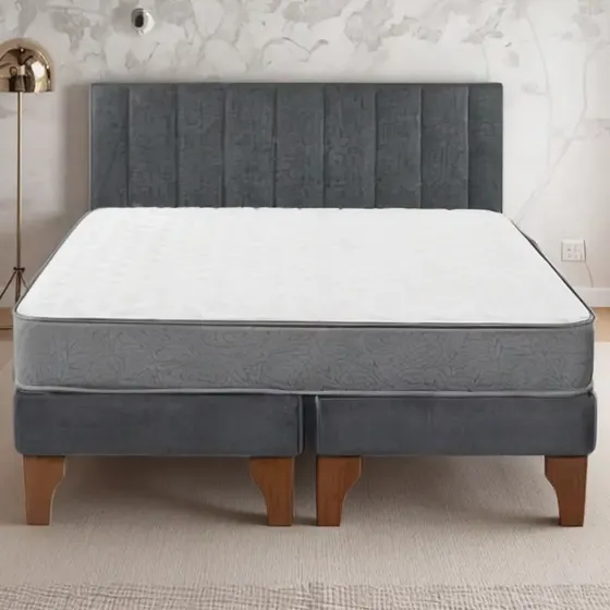 Cama 2 Plazas Con Colchon 1.90x1.50 Gris Oscuro Lino