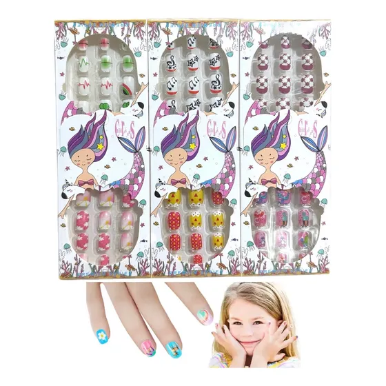 Pack De 12 Set Uñas Postizas Para Niñas Con Pegamento