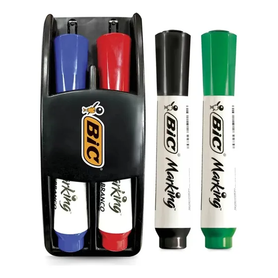 Kit Pincel Caneta P/ Quadro Branco 4 Cores + Apagador - Bic