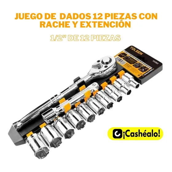 Juego De Dados Con Rachet 1/2  De 12 Piezas 15392, Tolsen