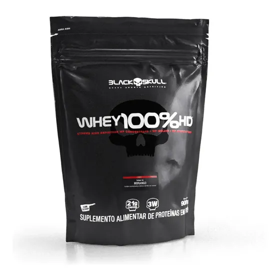 Proteína Black Skull Whey 100% HD em pó sabor Morango x 900g