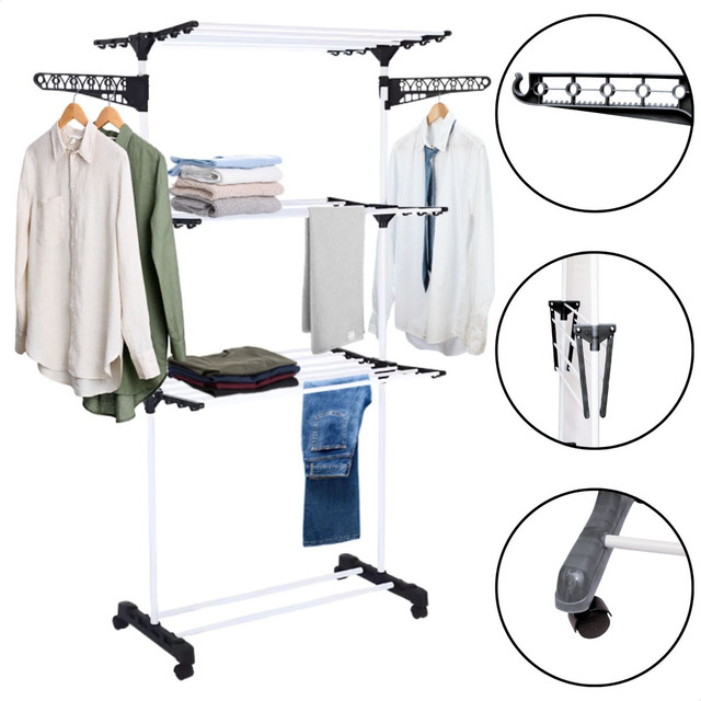 Varal De Chão Epsilon Varal De Roupas 3 Andares Dobrável Grande C/ 4 Rodas Cor Preto Varal De Chão Epsilon Varal De Roupas 3 Andares Dobrável Grande C/ 4 Rodas Cor Preto