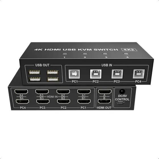 Switch Kvm Hdmi 4k@60hz Usb Dual Monitor 4 Pcs 2 Monitores