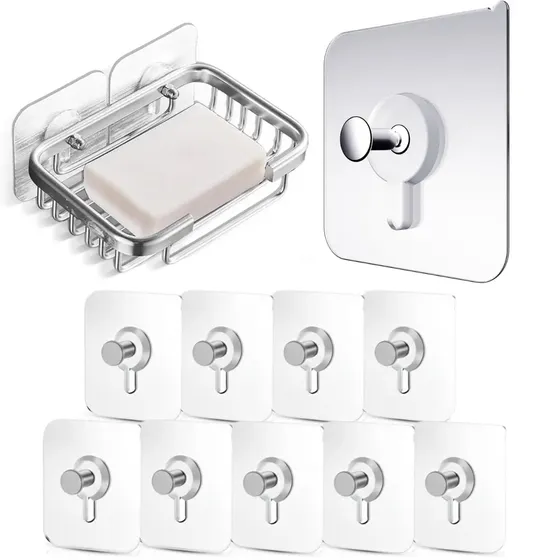 Ganchos Adhesivos Tipo Tornillo X 10 Uni. Everest | Perchero Multiuso Para Colgar En Pared, Resistente Y Fácil De Instalar | Ideal Hogar, Cocina Y Baño