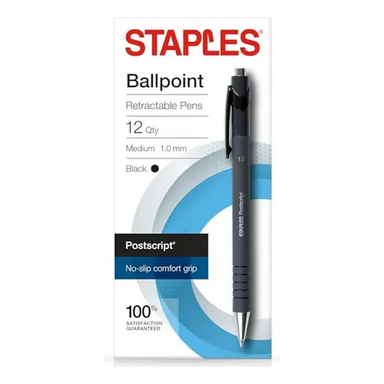 Bolígrafos Retráctiles Staples , Punta Mediana, Negro, Paque