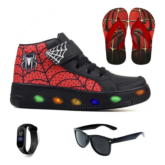 Botinha De Led Homem Aranha Meninos Infantil Chinelo Brindes