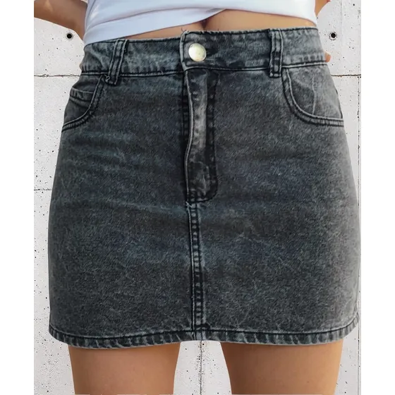 Pollera Mini Mujer Jean Rigida Gris Nevada Exotikeo