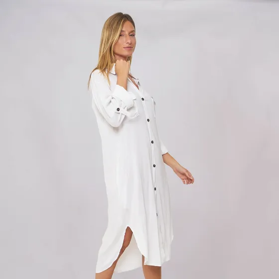 Customs Ba Vestido Lino Camisero Mujer Largo Talles Grandes