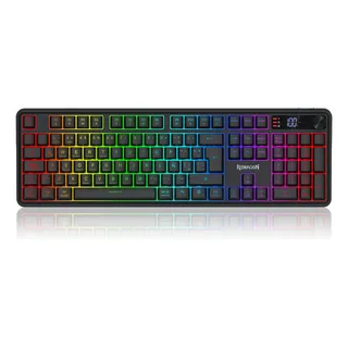Teclado Gamer Redragon K526 Volcano Pro Lcd, Rgb, Inalámbrico Negro Español Latinoamérica