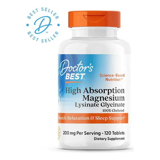 Doctor's Best High Absorption Magnesium Glycinate Lysinate 100 mg Magnesio De Alta Absorción 120 Tabletas