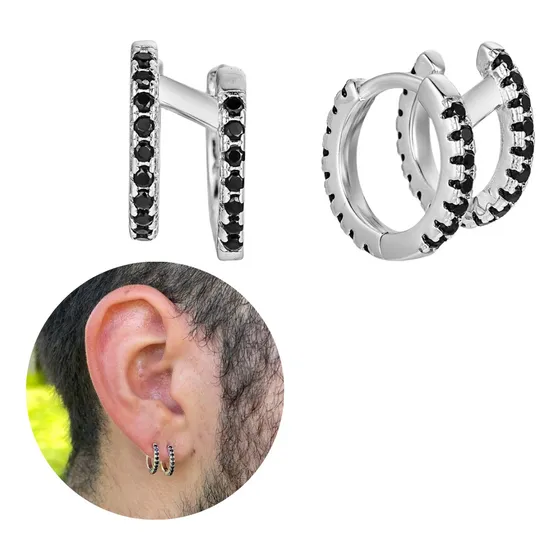 Argollas Negras Dobles Para 1 Perforación Aros Hombre
