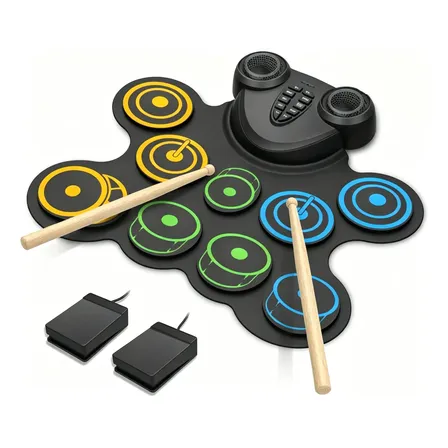 Pad De Bateria Eletrônica Com 10 Pads E Dois Alto-falantes Preto