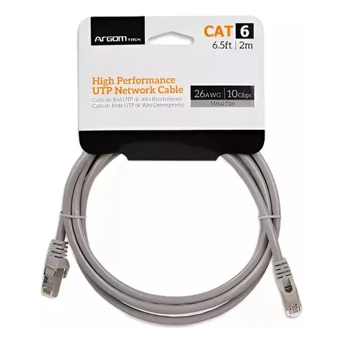 Patch Cord Cable Argom Utp Cat6e 10gbps 2m Puntasmetal Gris
