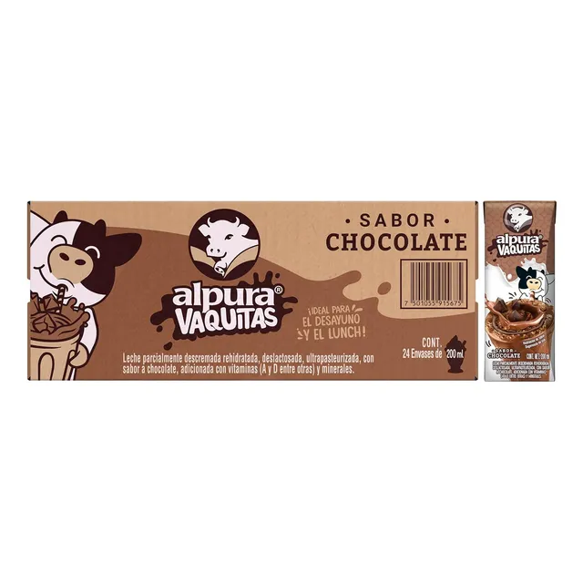 Leche Sabor A Chocolate Pack X24 Alpura Vaquitas 200ml C/u