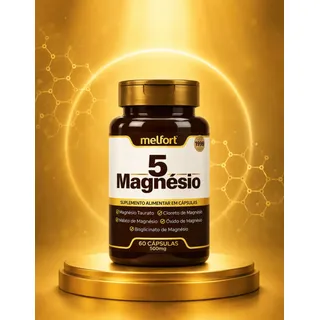 5 Magnésio 500mg Suplemento 60 Cápsulas Sem Glutém Taurato + Sem Sabor