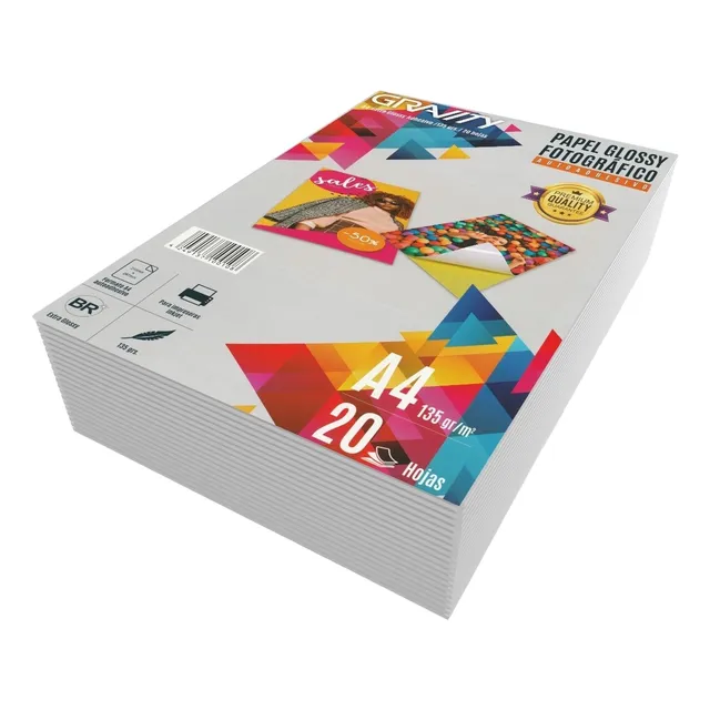 Papel Foto Gravity Adhesivo Brillo A4,135 Grs. 10 Paquetes