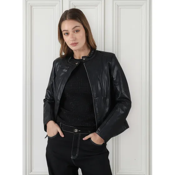 Campera Keller De Eco Cuero Con Bolsillos Black Gu203