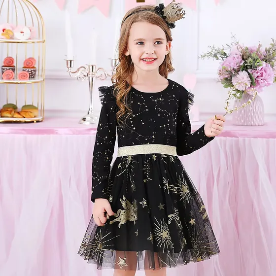 Khiaroa Vestido Negro De Niña Para Fiestas Con Estrellas