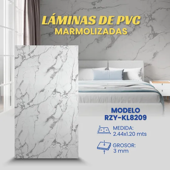 Láminas De Pvc Marmolizadas Blanco 2,44x1,22 De 3mm