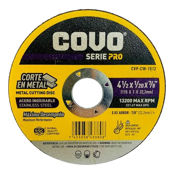 Disco Para Corte Metal Fino 4 1/2  Marca Covo Pro
