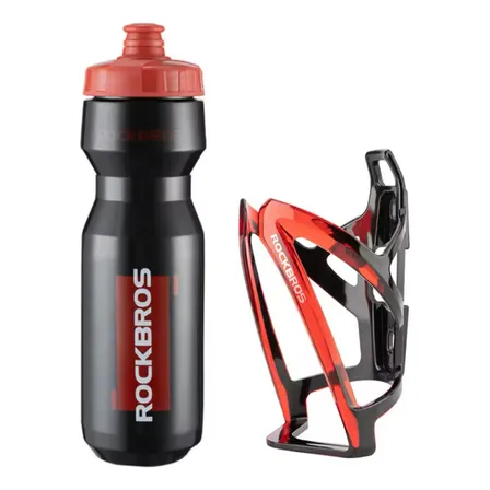 Kit Soporte Caramanhola Negro/rojo Con Botella De Agua Bike Rockbros 31210007002 Mtb Speed Color Negro/rojo
