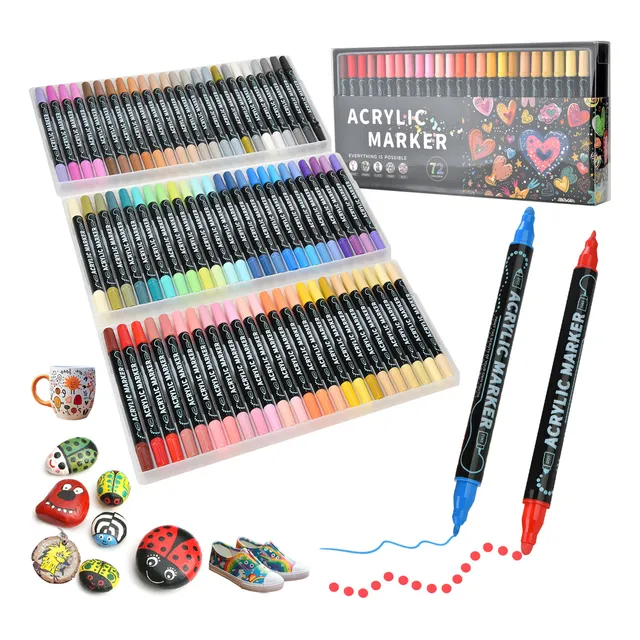 72 Colores Plumones Acrílica Marcadores Arte Punta 1mm Fino Resistente Agua, Rotuladores Para Colorear Madera Piedra Vidrio Plástico Metal Caucho Lienzo Superficies UNUNMX