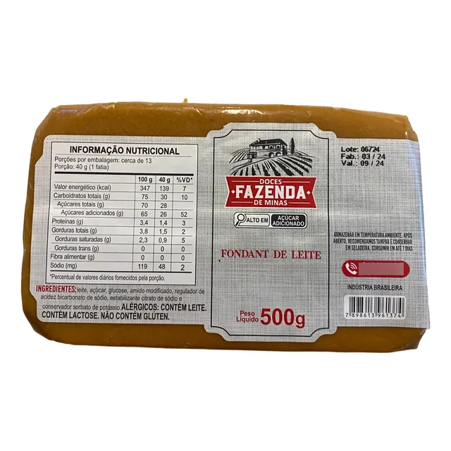 Fondant De Leite Em Tablete 500g Fazenda De Minas