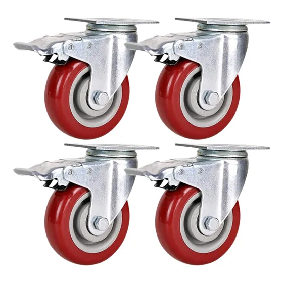 4 Rodízios Rodas Giratório C/ Trava Pu 100mm Duplo Rolamento
