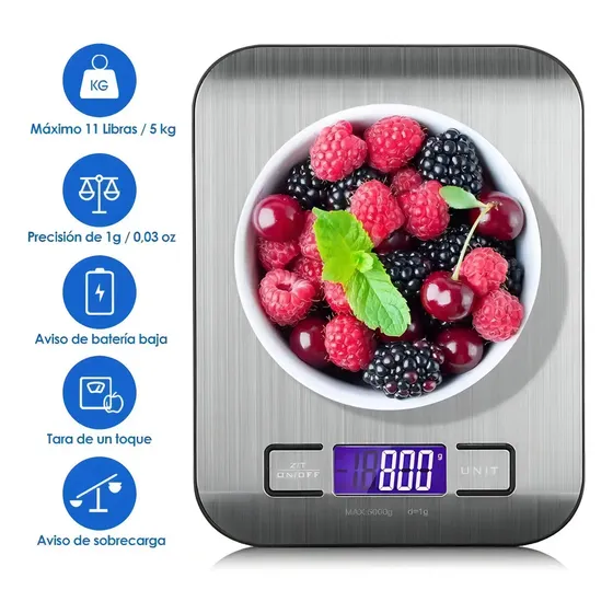 Balanza Cocina Digital Aorlis A0-78365 5kg Acero Inoxidable Plateado | Cuotas sin interés
