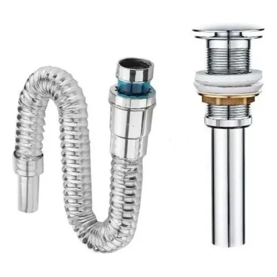 Kit Sifón Abs Acordeon Y Desagüe Push Hongo Lavamanos 1 1/4