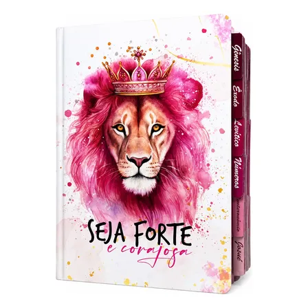Bíblia Sagrada Evangélica Letra Gigante Com Índice Abas Adesivas Laterais Leão Rosa Coroa Feminina Seja Forte E Corajosa Promoção Arc Sb Linda Capa Luxo