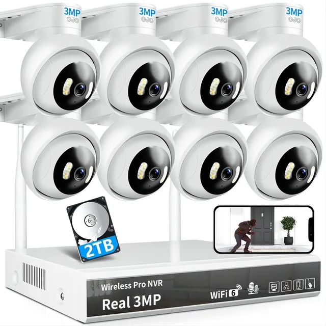 Ojo Kit Video Vigilancia 8 Cámaras 3mp Cctv Nvr 2 Tb Kits de Seguridad Camaras circuito cerrado Color Blanco
