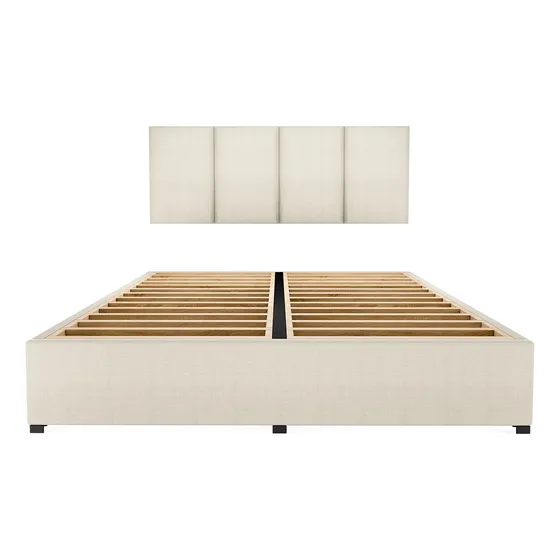 Recamara Cama Cabecera Napoles Queen Size Madera Tapiz Beige
