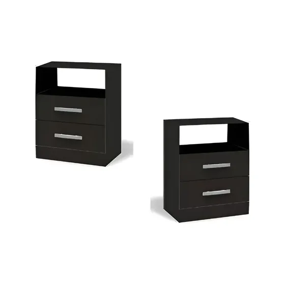 Promo 2 Mesas De Luz Sommier 2 Cajones + Espacio - Blanco Color Negro | Cuotas sin interés