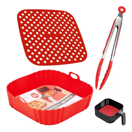 Kit Protetor Airfryer Forma + Tapete + Pegador Silicone 21cm