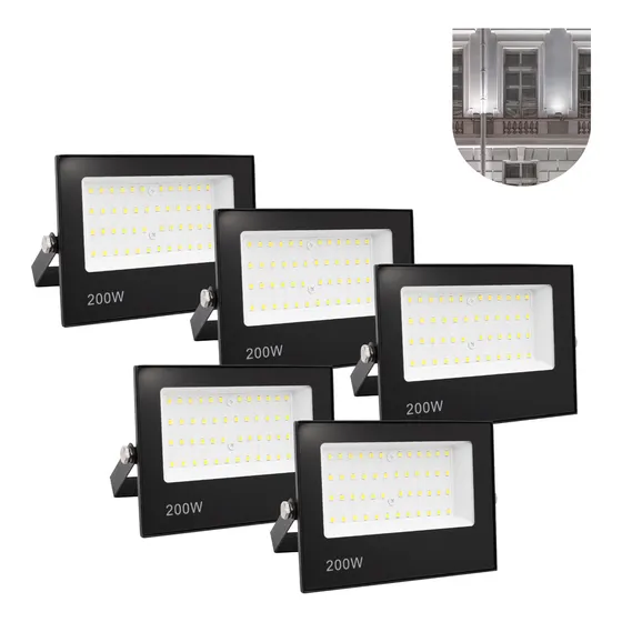 Kit 5 Refletor SMD Led Koales 200w Prova Dágua Carcaça Preto Luz Branco-frio 127/220V
