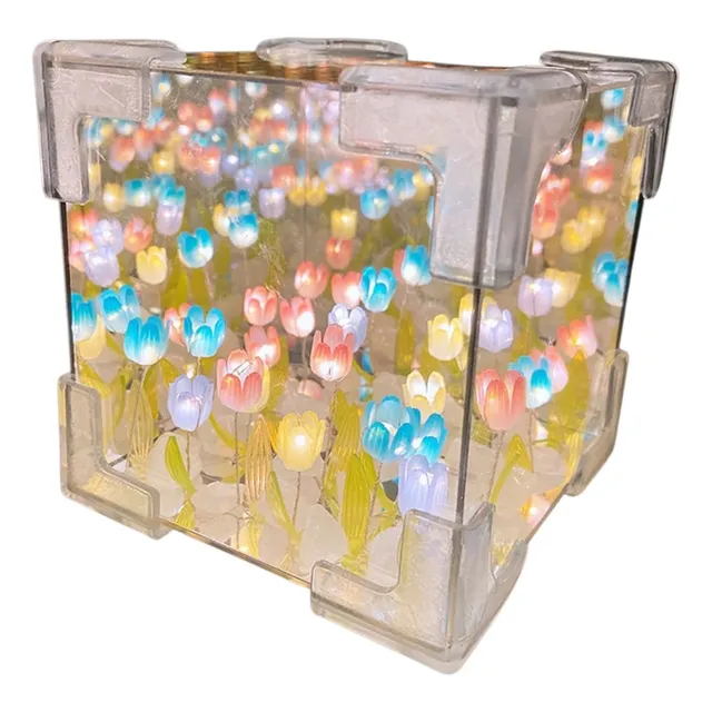 Lámpara Cubo Espejo Tulipanes Infinitos Decorativa P/armar