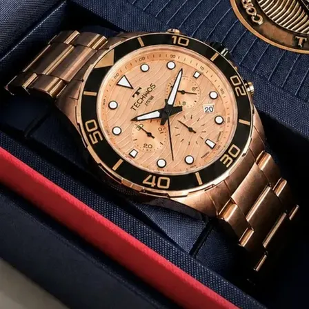 Kit Relógio Technos Acqua Edição Especial Torben Grael 150m Correia Rosé Bisel Rosé Fundo Rosé