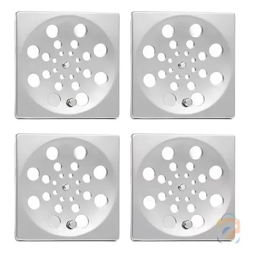 Kit 4 Grelha Ralo Quadrada 9,5x9,5 Em Aço Inox Com Fecho Rotativo Abre E Fecha Não Enferruja Etools Ferramentas