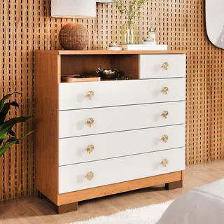 CĂŽmoda 5 Gavetas Select Para Quarto Adulto Multiuso Cor Nature/off White CĂŽmoda 5 Gavetas Select Para Quarto Adulto Multiuso Cor Nature/off White