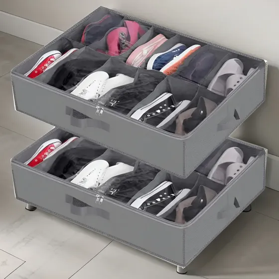 Organizador Zapatos Bajo Cama Almacenamiento Zapatero Set X2 Color 24 Pares - Gris | Cuotas sin interés