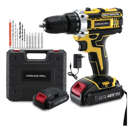 Parafusadeira Furadeira 48v Sem Fio 2 Baterias Acessórios Amarelo 127/220v 60hz