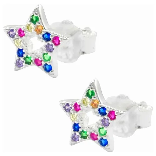 Aros Estrella Multicolor Micro Circón Plata 925 