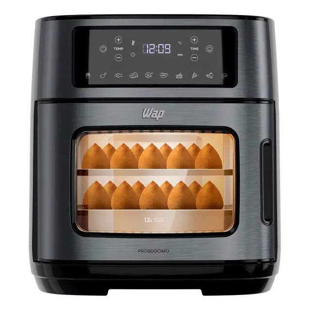 Fritadeira Elétrica Air Fryer Oven Black Inox Wap Waod2 12 Litros 4 Em 1 Porta Com Abertura Lateral E Removível 1800w