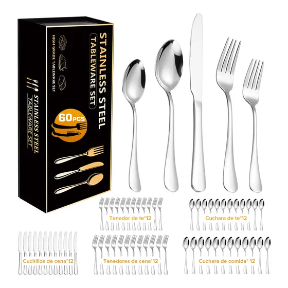 Juego De Cubiertos Topon De Acero Inoxidable 60 Piezas Plata