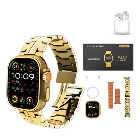 Relógio Smartwatch X10 Ultra 3 Max 2 Pulseiras Tela 2.19 Pol Preto Metal Dourado Dourado