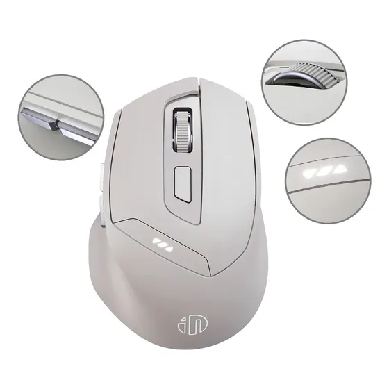 Ratón Mouse Inalámbrico Recargable Silencioso Bluetooth 5.0 4.0 Y Usb 2.4ghz, Mouse Gamer Crema con 5 niveles de DPI, Mouse Ergonomico Para Pc Portátil, Tabletas Y Teléfonos Móviles