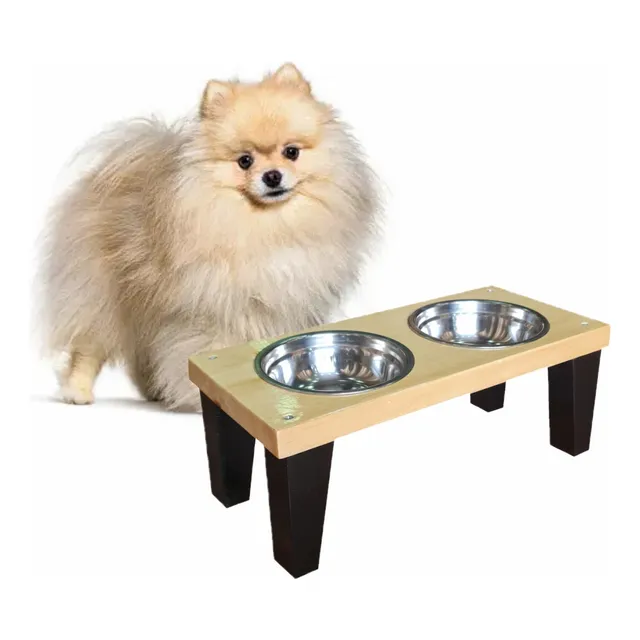 Comedor Para Mascotas (talla M) En Madera De Pino Lacado