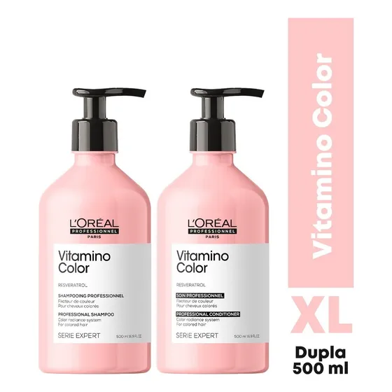 L'Oréal Professionnel Serie Expert Pack Profesional Shampoo + Acondicionador Vitamino Color 500ml Serie Expert Vitamino Color en dosificador de 1L de 1kg por 2 packs de 1L de 1kg